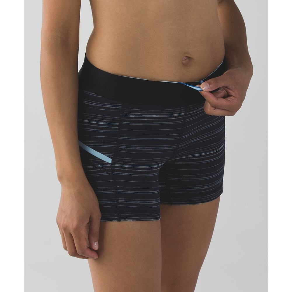 Lululemon What The Sport Short Stripe Pockets Run Stretch Blue Black Size 2 - Picture 4 of 15